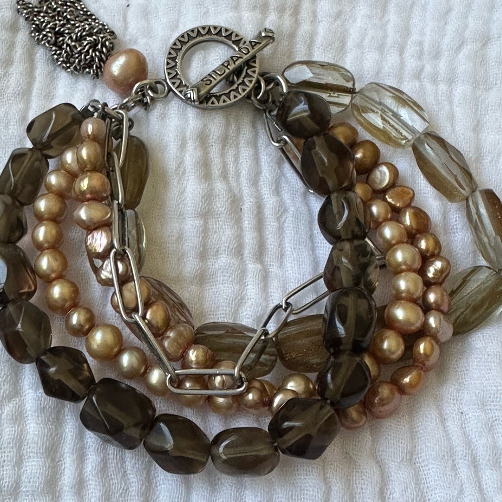 Silpada 925 sterling silver ,Smoky Quartz and Pearl Bracelet